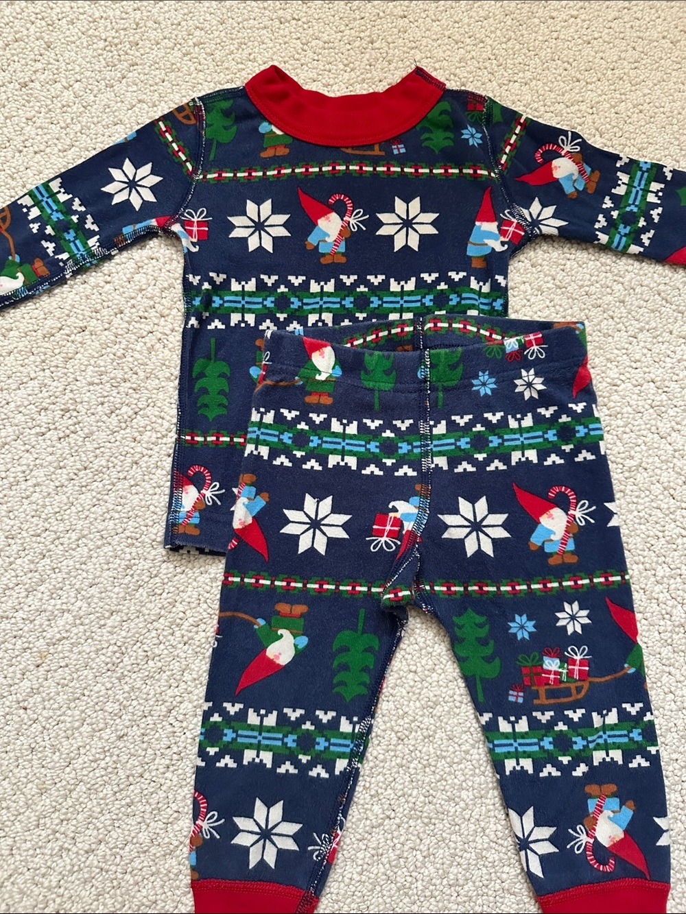 Hanna Andersson Navy Blue Holiday Gnome Pajama Set with Red Accents